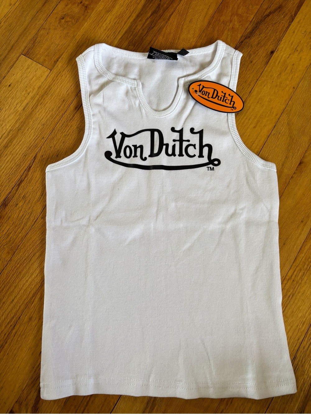 Von Dutch White Ribbed Tank with Black Logo